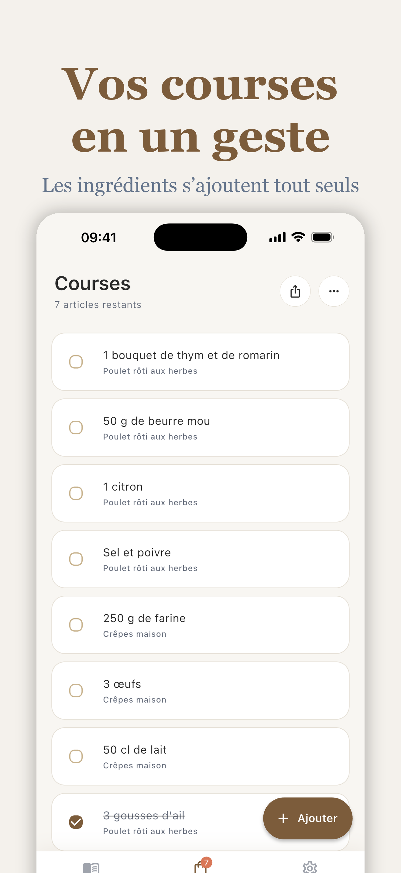 Liste de courses dans Cannelle